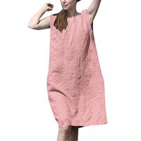 Clearance! Swiusd Women‘s Solid Color Cotton Plus Size Tank Mini Dresses Retro Comfy Casual Sleeveless Loose Beach Party Dresses (Pink, M-US 6)