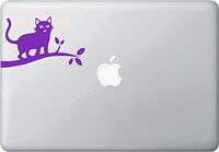 Cat on Branch - Design 1 - Laptop Decal - Copyright Yadda-Yadda Design Co. (5" w x 3" h) (Purple)