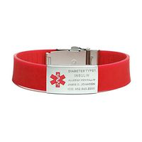 BAIYI Red Silicone Sports Medical Alert ID Bracelet Wristband for Women (Free Engraving)