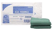 Operating Room Towels 17” x 26”. Pack of 4 OR Towels for Medical Facilities. Pre-Washed, 100% Cotton. Sterile, Absorbent Towels. Latex-Free. Green Color.