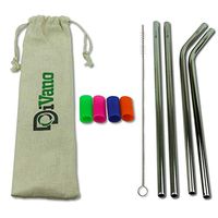 Stainless Steel Reusable Straws by Divano | Food Grade/FDA Approved Stainless Steel Drinking Straws | Set of 4-10.5" x 0.32" (2 Straight, 2 Bent) for Smoothies and 20oz / 30oz Tumblers