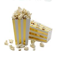 IPALMAY Gold and White Striped Small Paper Popcorn Boxes - Treat Boxes - Birthday Favor Box - Snack Boxes, Family Movie Night Boxes, Set of 36
