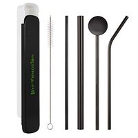 Metal Straws, Hypermotion 5 Pcs Reusable Stainless Steel Drinking Straw Set with Travel Case Cleaning Brush for Drink Fruit Juice Wine Milk Tea Food Grade BPA Free