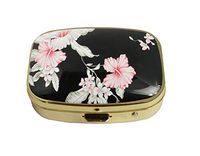 LCTCKP Custom Fashion Square Glass Gold Pill Case Decorative Metal Western Medicine Tablet Container Box (Vintage Flower)