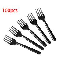 HuntGold 100 Count Durable Disposable Forks Cutlery Fork Plastic for Party Wedding-Black