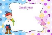30 Thank You Cards Blue White Purple Polka Dots Pirate Fairy Design Baby Shower Birthday Twins Siblings Party + 30 White Envelopes