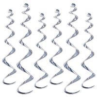 Club Pack of 36 Metallic Silver Twirly Whirly Hanging Decorations 36"