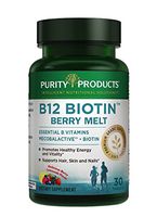 Hair, Skin + Nails Melt by Purity Products - 1000mcg B-12 + 2500mcg Biotin Energy Berry Melt - Delicious Berry Lemonade Flavor w/Super Fruits - B12 Methylcobalamin - 30 Melting Tablets