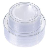 Silver Plastic Plates 96 Pieces, Clear Disposable Plates for Party and Wedding,Includes 48 Dinner Plates 10.25" and 48 Dessert Plates 7.5"