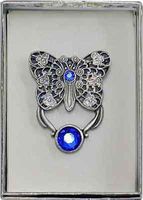 'Jeweled Filigree Butterfly' Eyeglass Holder Magnet Pin - Made in USA (Blue)