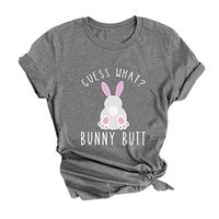 Eoeth Women Easter Cartoon Bunny T-Shirt Tops Funny Short Sleeve Summer Casual Blouse Shirts Tees Pullover Tracksuits Gray