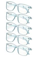 5-Pack Large Reading Glasses for Women With Bendy Springs Hinge Blue +1.0