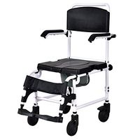 Giantex Shower Wheelchair Over Toilet with Commode Lift Arms Bathroom Sturdy Aluminum Frame PU Leather Padded Seat Backrest Fast-Remove Legrest Footrest Patient Wheelchairs w/ 5" Locking Caster, Black