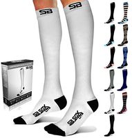 SB SOX Lite Compression Socks (15-20mmHg) for Men & Women - BEST Stockings for Running, Medical, Athletic, Edema, Diabetic, Varicose Veins, Travel, Pregnancy, Shin Splints, Nursing (White/Black, L/XL)