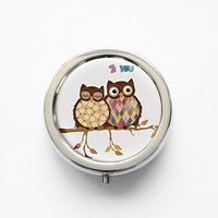 RhyNSky Animal Owl Mini Portable Pocket Pill Box Case Holder for Purse, 3 Compartments, Silvery, FS204