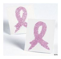 24 Pink Glitter Sticker Tattoos - Breast Cancer Awareness Ribbon Cure Scrapbook Material