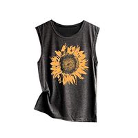 Jophufed Women Sleeveless Sunflowe Print Shirt Casual Loose Tank Top Soft Comfortable Top Dark Gray