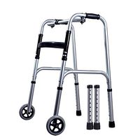 Folding Lightweight Aluminium Walking Frame Walker with 2 Wheels Adjustable Height Compact Elderly Medical Mobility Aid for Handicap Fauay