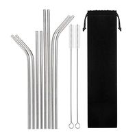 MKHS Set of 8 Stainless Steel Straws with Cleaning Brush Ultra Long 10.5 Inch For Cold Beverage(4 Straight + 4 Bent + 2 Brushes+Carry Bag)