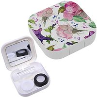 Portable Contact Lens Case Box Travel Kit Mirror + Bottle + Tweezers Container Holder [ Watercolor Beautiful Peonies ]