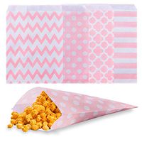 Biodegradable Paper Candy Cookie Bags, NUIBY Food Safe Favor Bags, Buffet Treat Bags for All Party Loot Bags - 100 Counts, Assorted 4 Designs (pink)
