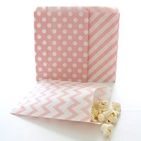 Pink Paper Bags, Wedding Candy Buffet Bags, Mini Treat Bags, Food Gift Bag, 75 Pack - Pink Striped, Polka Dot & Chevron Bags