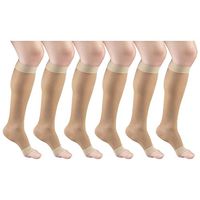 Sheer Compression Stockings, 15-20 mmHg, Women's Knee High Length, Open Toe, 20 Denier Light Beige Small (6 Pairs)