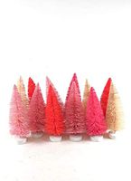 Cody Foster 4.5" Pink Ivory Hues of Bottle Brush Christmas Village Trees-Set of 12