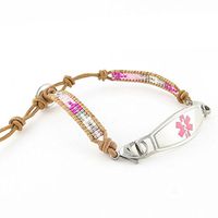 Free Engraving, Aztec Beaded/Leather Women's Medical Alert ID Bracelet - Adjustable Size - Madonna - Pink