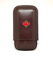 Canadian Maple Leaf Cigar Case 3-Finger with 3 Cigar Holders - Pocket-Sized Cigar Case for Travel, Gifts for Men by Cigar Cutters by Jim (Brown)
