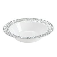 Disposable Plastic Bowls | Premium Quality White & Silver Dinnerware With Silver Lace Rim | Excellent for Weddings, Baby & Bridal Showers, Parties & More | Heavy Duty 12 Ounce Bowl | 40 Count