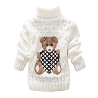 Tomppy Infant Baby Boy Girls Sweater Long Sleeve Bear Print Turtleneck Knit Pullover Tops Kids Warm Sweatshirt Outfits White