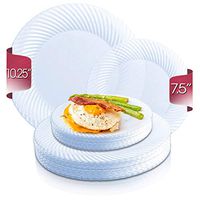 Elegant Disposable Plastic Heavy Duty Party Plates 240 Count - 120 Pcs Round Clear Swirl Rim Nice Dinner Plates + 120 Pcs Fancy Dessert Salad Plates For Wedding, Thanksgiving, Birthday & All Occasion