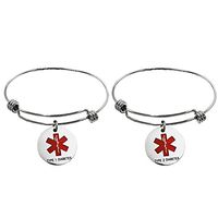 Comfybuy 2pcs Stainless Steel Diabetes Medical Alert ID Bracelet Set Adjustable Cuff Bangle for Men Women