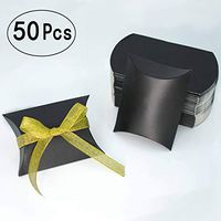 Black Kraft Paper Pillow Box Candy Treat Box Kit Gift Boxes with Gold Ribbon Wedding Favors Baby Shower Birthday Graduation Party Thank You Boxes Supplies, 50pc