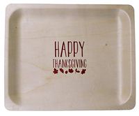 Perfect Stix 10" Disposable Wooden Plate with Happy Thanksgiving Print - Pack of 25ct