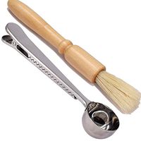 Coffee Grinder Cleaning Brush with Coffee Scoop with Clip, Heavy Wood & Natural Bristles & 304 Stainless Steel Spoon Espresso brush Accessories Measuring Scoop with Bag Clip Coffee Tool for Barista