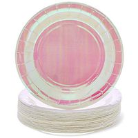 Blue Panda 48-Pack Pink Holographic 9-Inch Disposable Party Plates for Appetizers, Lunch, Dessert and Dinner