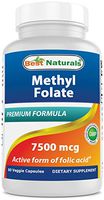 Best Naturals Methyl Folate 7500 mcg (7.5mg) (Most Bio-Available) Veggie Capsule - Supports Cell Formation Growth Function, Brain, Memory, Cardiovascular Health, 60 Count