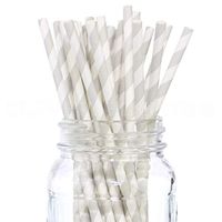 CleverDelights Gray Stripe Paper Straws - 50 Straws - Biodegradable Eco-Friendly Drinking Straws