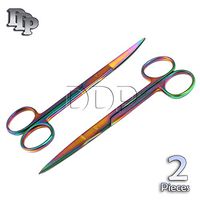 DDP SET OF 2 MULTI TITANIUM COLOR RAINBOW OPERATING SCISSOR SHARP/SHARP 5.5" STRAIGHT & CURVED STAINLESS STEEL