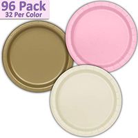 96 Paper Dinner Plates (9") - Light Pink, Gold, Ivory - 32 Per Color, 3 Colors - Great Assortment for Birthday Parties, Weddings, Holidays, Baby Shower, Celebrations, and more