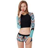 Meidexian888 Surfing Swimsuit Set,Long Sleeve Rash guards Crop Top+Shorts Set Surfing Swimsuit Bathing Suit For Women (Multicolor, S)