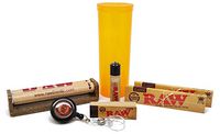 Bundle - 7 Items - RAW King Size Slim Rolling Paper, Tips, Roller, Lighter with RPD Lighter Lasso and Storage Container