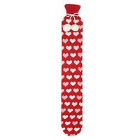 2 L Extra Long 72cm PVC Hot Water Bottle, Bed Warm Waist Warm Back Hot Water Bottle with Super Soft Fabric Sleeve Cover,Removable Washable Fleecy Cover Knitted Warm Faux (Red & White Heart)