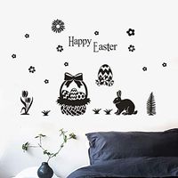 Xisheep Easter Day Home Décor ， Wall Decals Happy Easter Rabbit Vinyl Decal Art Wall Sticker DIY Room Decor Home Decor - Black