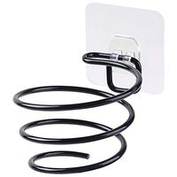 Simple Style Creative Antirust Iron Art Ultra-Light Hair Dryer Rack Wall Mount Punch-Free Muti-Function Hair Dryer Holders for Bathroom 2 Color(Black) (Color : Black)