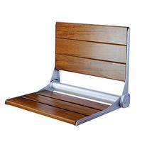 Clevr 18" ADA Compliant Folding Serena Teak Wood Shower Bench Seat, Clear Coated for Extra Protection and Smooth Modern Finish, Foldable Aluminum Wall-Mounted Fold Up Bathroom Stool Seating Chair