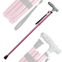 KingGear Travel Adjustable Folding Canes and Walking Sticks for Men and Women - Led Light and Easy Grip Handle for Arthritis Seniors Disabled and Elderly - Best Mobility Aids Cane (Pink K5)