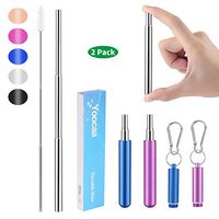 2 PACK - Yoocaa Collapsible Reusable Metal Straws - Portable Travel Drinking Stainless Steel Metal Straws with Carrying Case and Cleaning Brush, Dishwasher Safe-（Blue,Purple）